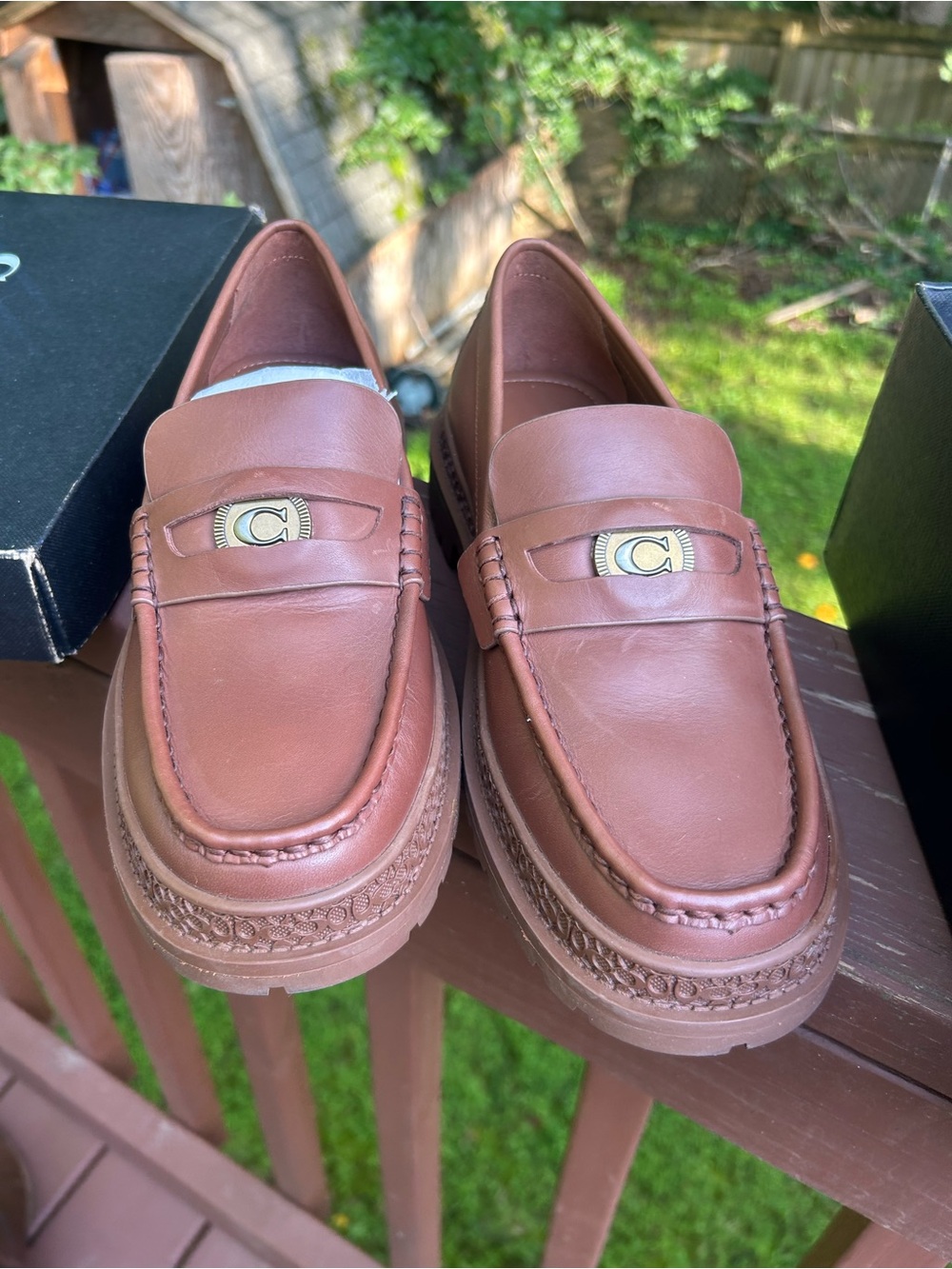 Coach Men's Brown Leather Signature C Buckle Loafers